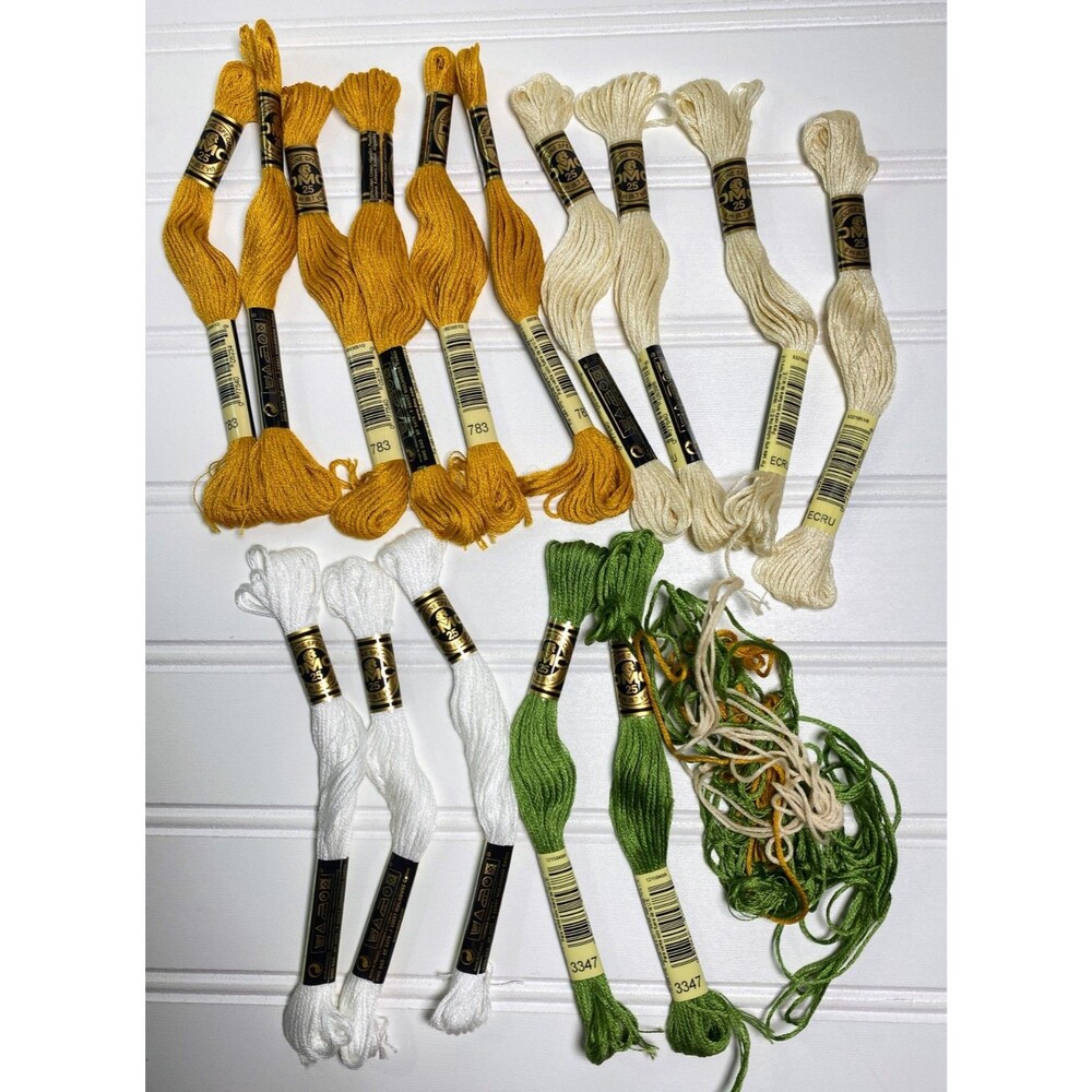 DMC Embroidery Floss Thread 15 Skeins Autumn Mixed Colors White Green Gold Ecru